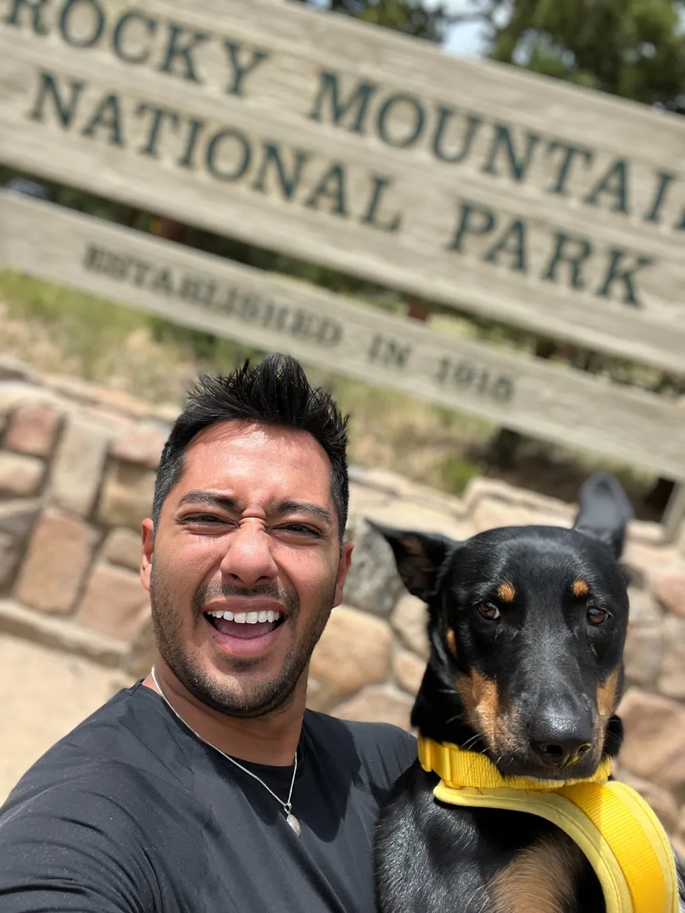 Jose Paez hiking with his dog